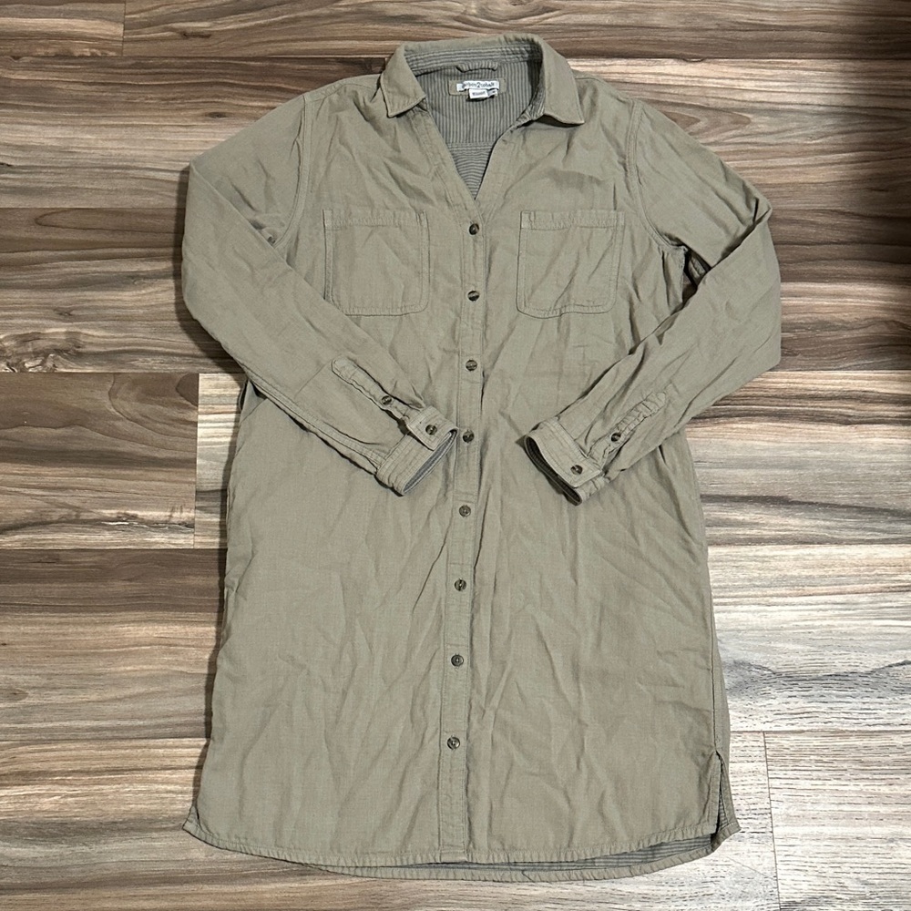 Carbon2Cobalt Womens Small Olive Shirt Dress Convertible Sleeve Button Down